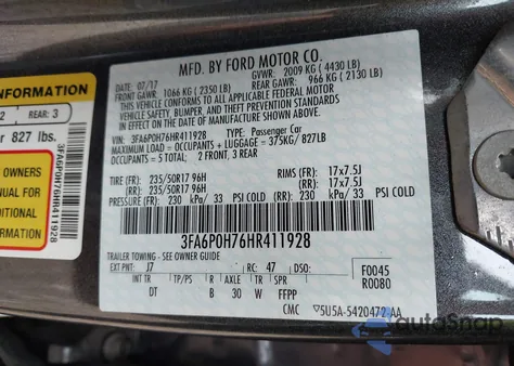 2017 Ford Fusion Se from USA, damaged, VIN 3FA6P0H76HR411928